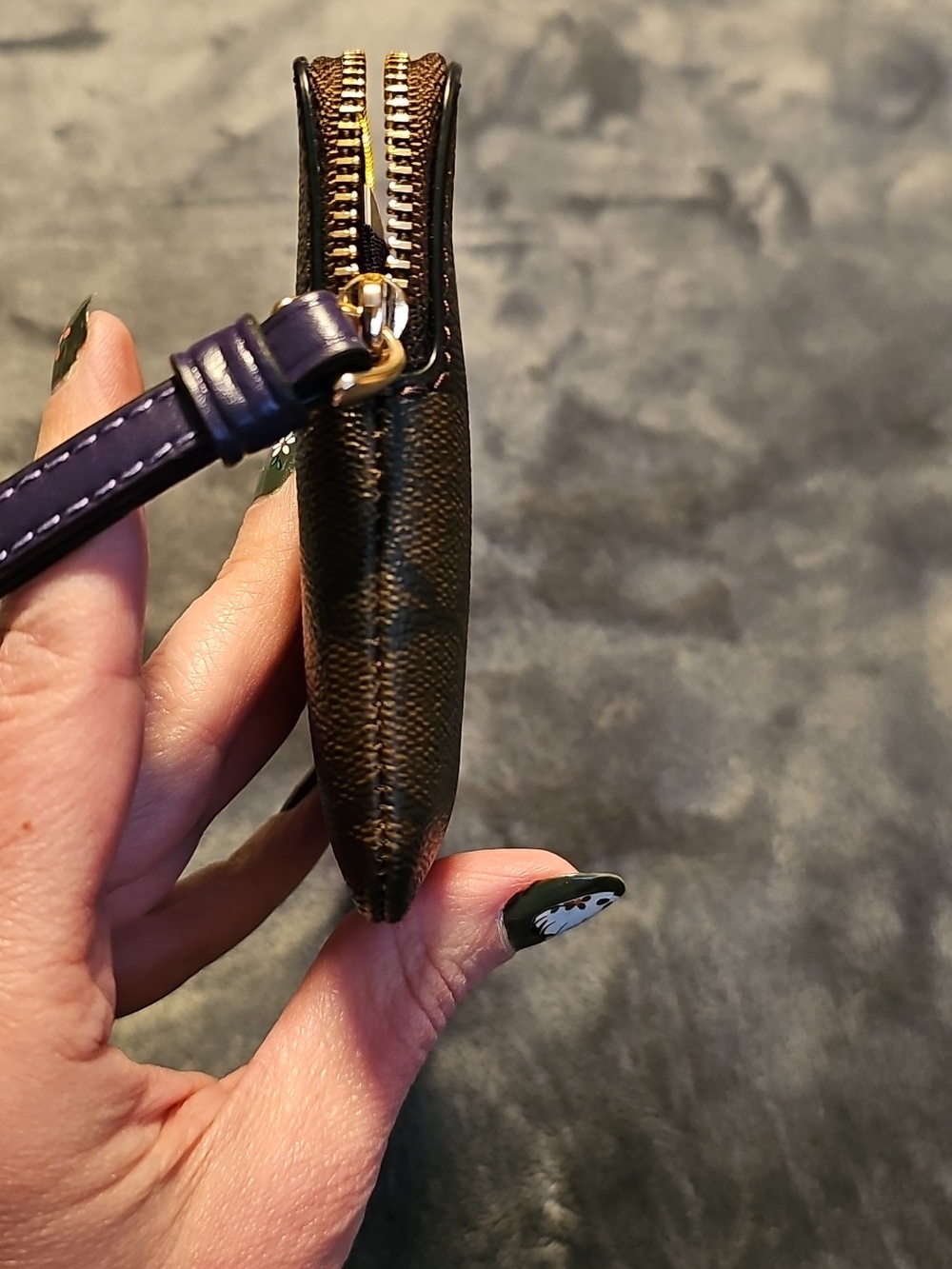 Coach Brown Signature Wristlet with Purple Leather Strip - Picture 7 of 15